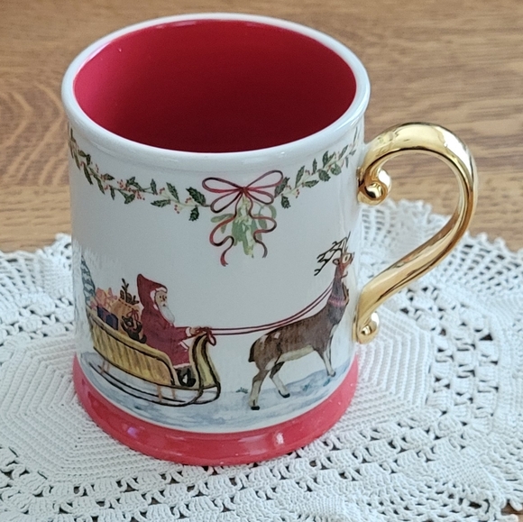Anthropologie Nathalie Lete Santa's Sleigh Mug - Metallic gold & Bordeaux - Picture 3 of 14